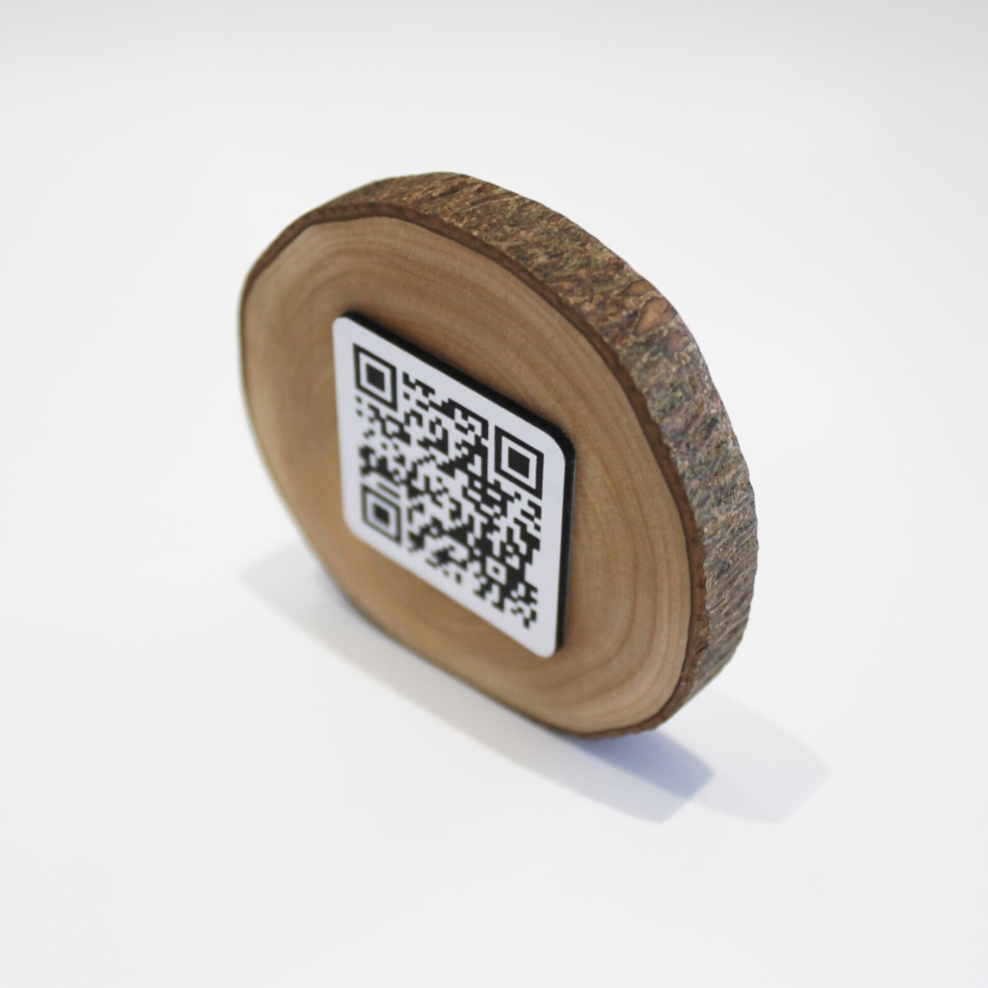 Placa QR madera redonda Olivo natural - 2